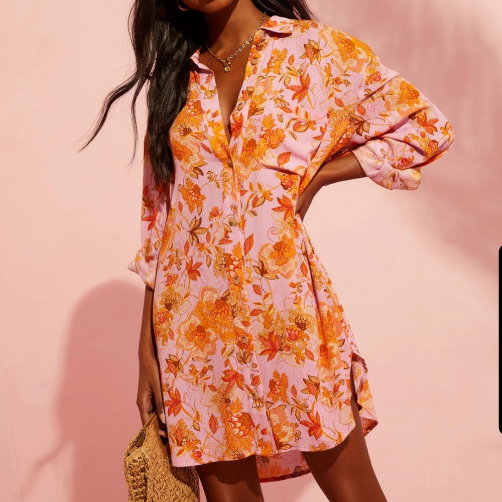 Queen Retro Floral Printed Shirt Dress